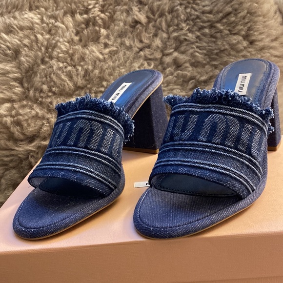 Logo Denim Open-Toe Mules - Picture 6 of 8